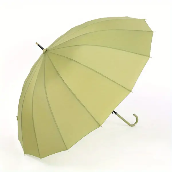 1pc Solid Color Long Handle Umbrella, Straight Rod 16 Bones, Sunny Umbrella Wind Resistant, Double Handle Large Umbrella