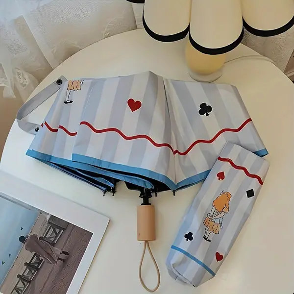 Poker Alice Simple Manual Sunny Rainy Umbrella, UV Protection Cute Sun Umbrella, Convenient Multi Functional Umbrella