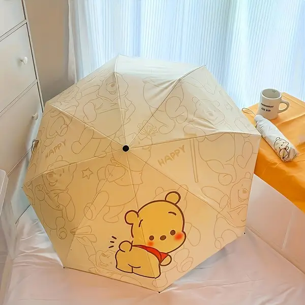 1pc Disney Cute Winnie Bear Pattern Folding Umbrella With UV Protection, Casual Lightweight Portable UV Protective Umbrella For Men & Women