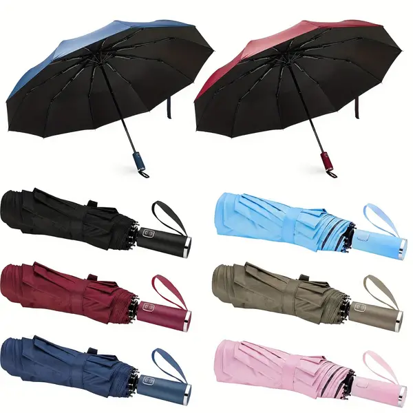 6 Pcs Windproof Travel Umbrellas 10 Ribs Auto Open & Close Collapsible Folding Compact Umbrella For Rain Snow Sun