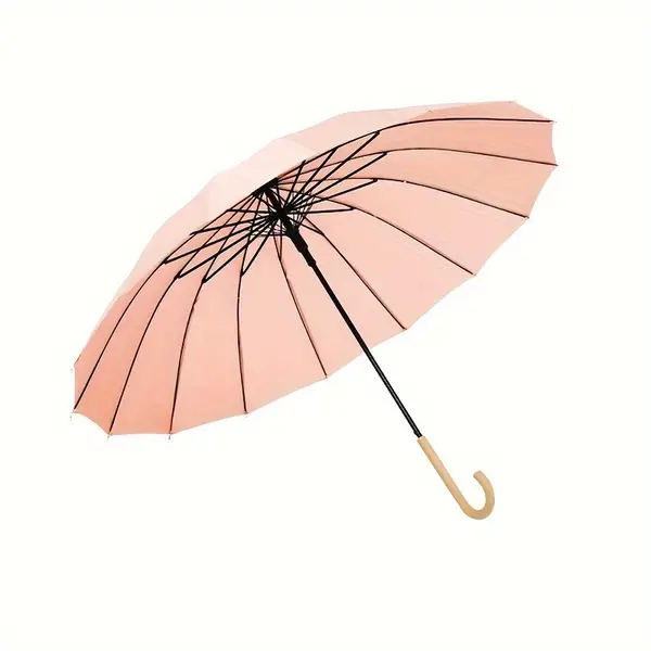 Chic 16-Rib Large Umbrella with Long Handle - Waterproof, Fiberglass Frame & Canopy for Sun and Rain Protection