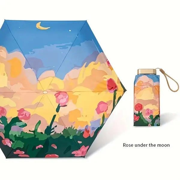 1pc Folding Umbrella Sunshade Dual Purpose Folding Compact Sunny Umbrella, Portable Pocket Umbrella Mini Ultra Light Sun Umbrella