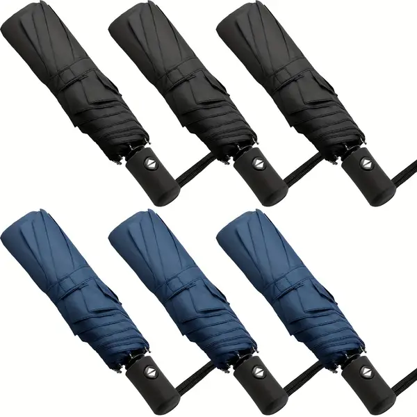 6 Pack Windproof Travel Umbrellas Bulk Automatic Open and Close Umbrella Collapsible Folding Rain Umbrella Portable Umbrella for Men Women and s (Black Navy Blue)